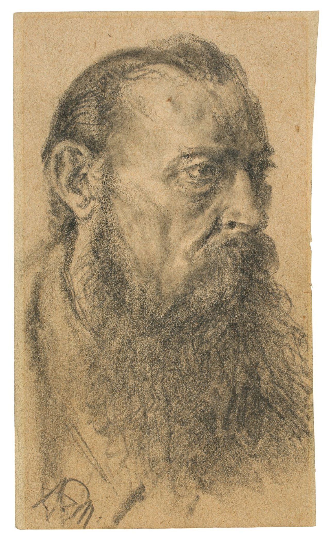Auf diesem Bild ist das folgende Kunstwerk zu sehen: Adolph Menzel. Kopf eines bärtigen Mannes. Ende der 1890er Jahre.
