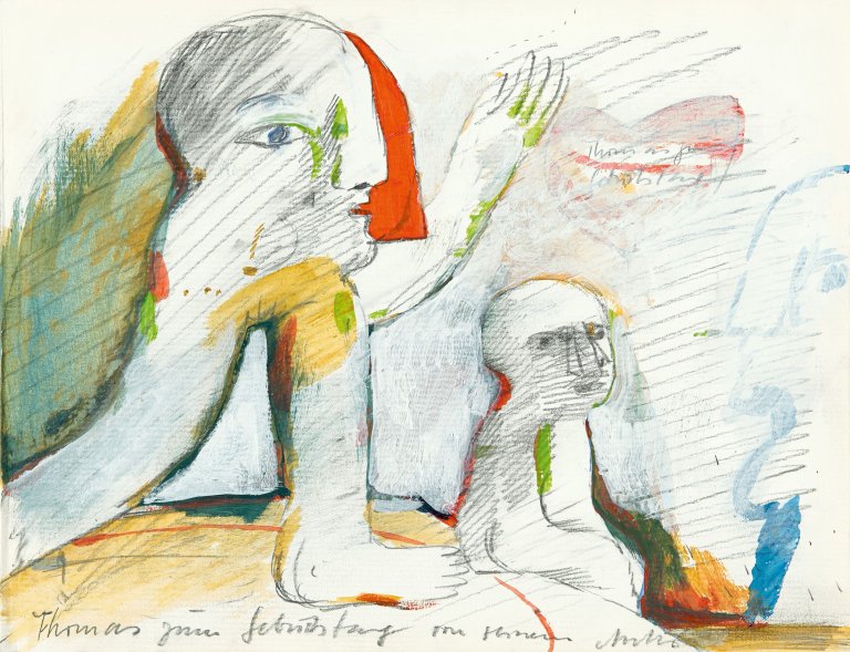 Auf diesem Bild ist das folgende Kunstwerk zu sehen: Horst Antes. Ohne Titel. Um 1966.