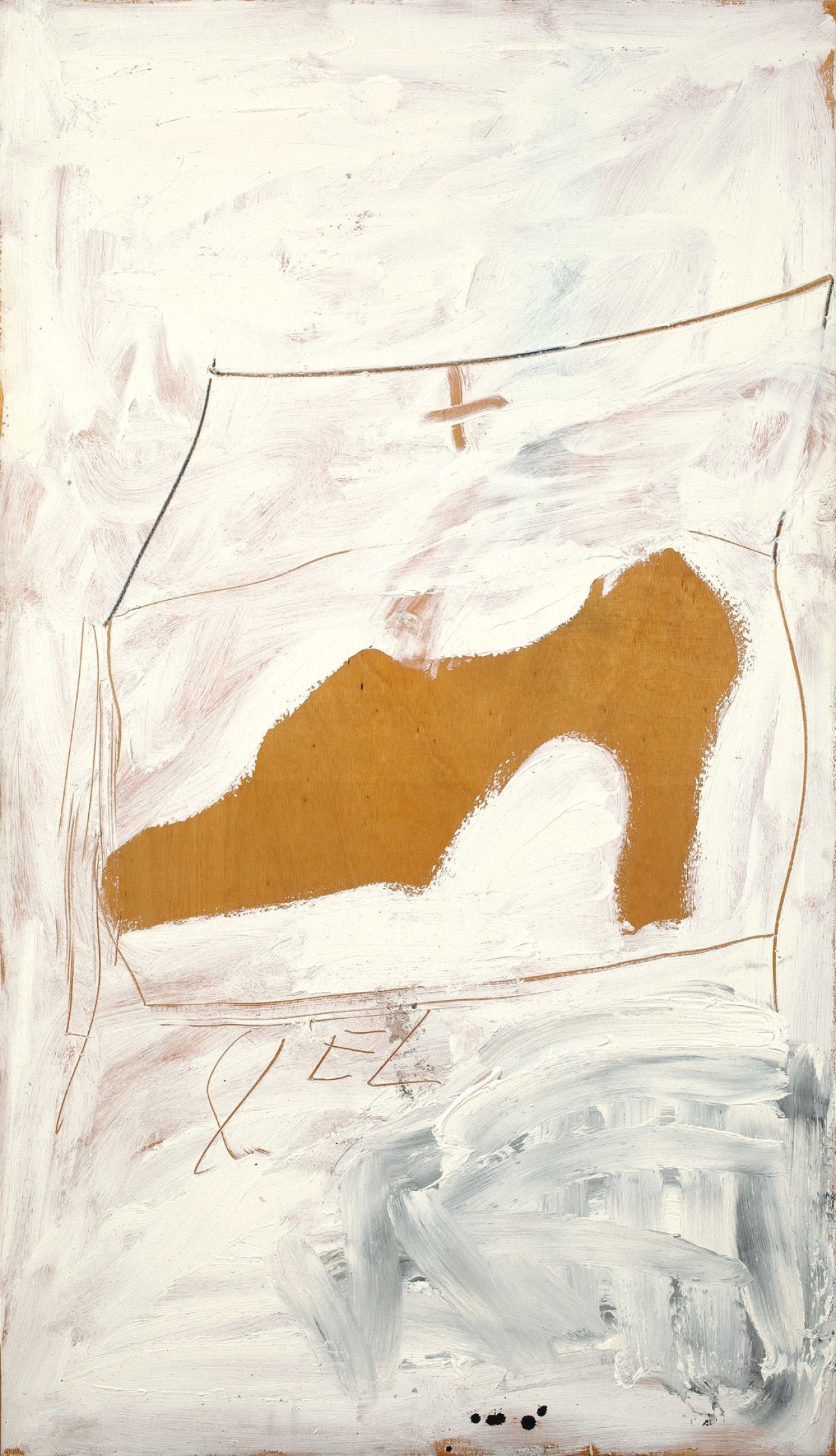 Auf diesem Bild ist das folgende Kunstwerk zu sehen: Antoni Tàpies. „Sabata sobre blanc“. 1989.