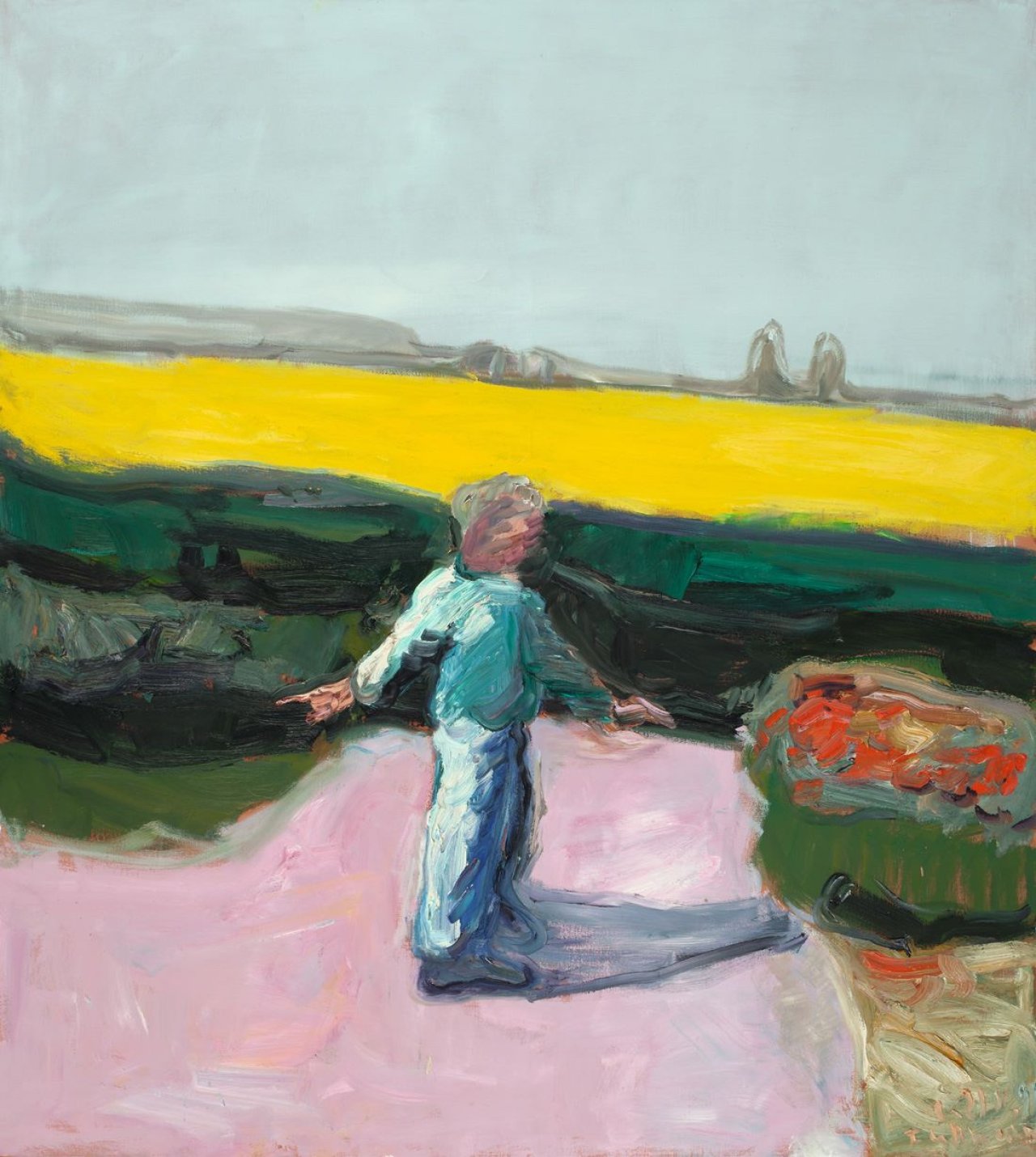 Auf diesem Bild ist das folgende Kunstwerk zu sehen: Klaus Fußmann. B.F. vor Raps in Gelting. 1991.