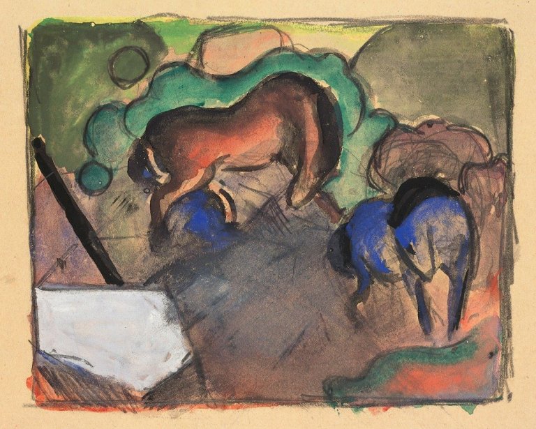 This picture shows the following artwork: Franz Marc. „Rotes und blaues Pferd“. 1912.