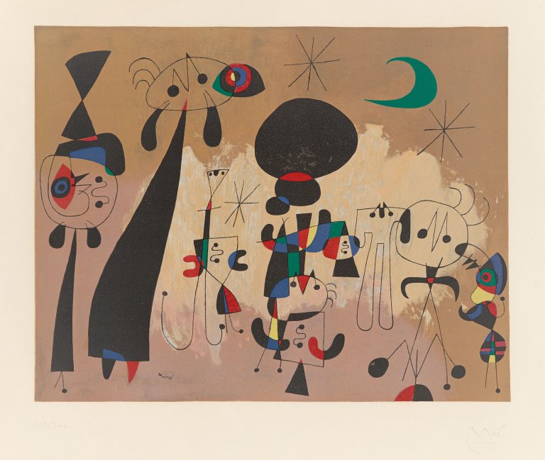 Auf diesem Bild ist das folgende Kunstwerk zu sehen: Joan Miró. „Femmes lune étoile“. 1963.