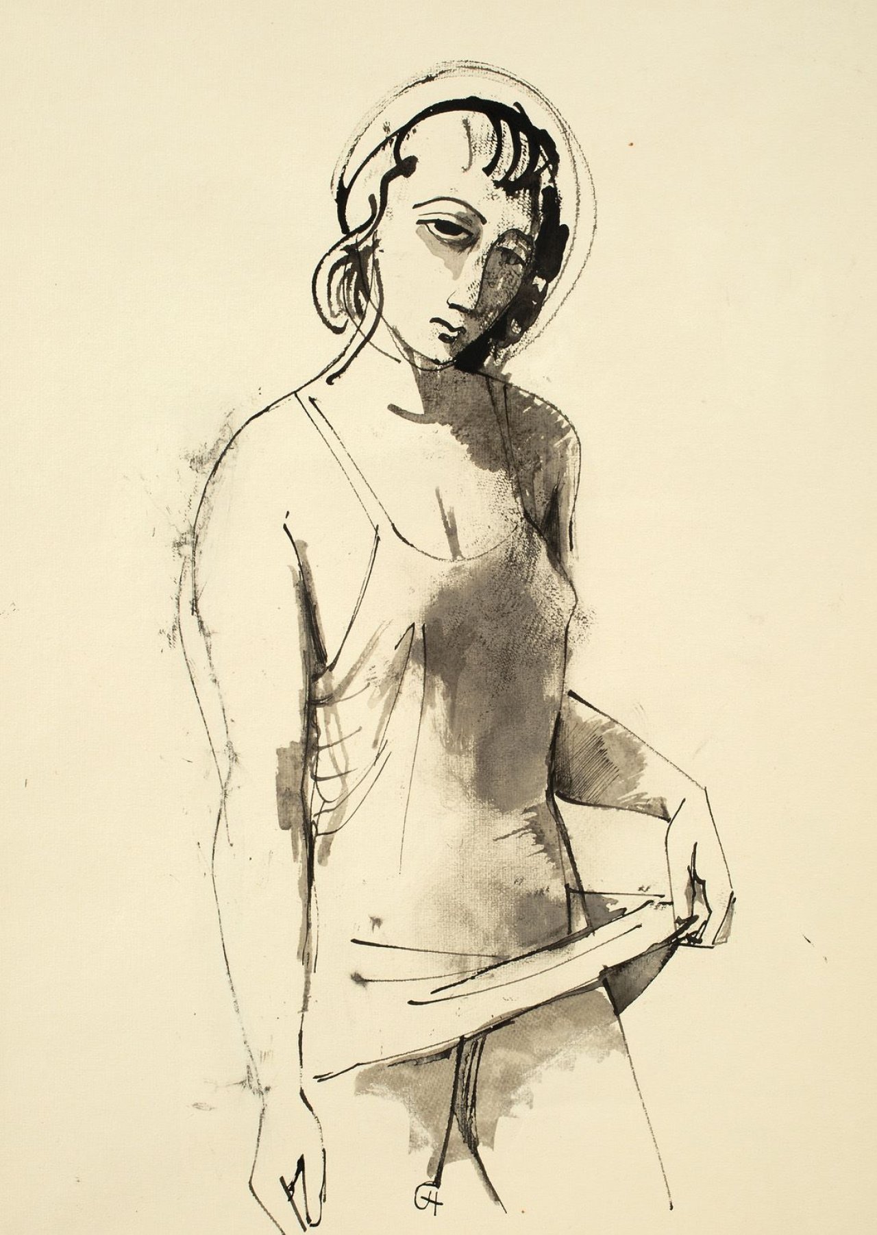 Auf diesem Bild ist das folgende Kunstwerk zu sehen: Karl Hofer. Stehendes Mädchen. 1930er Jahre.
