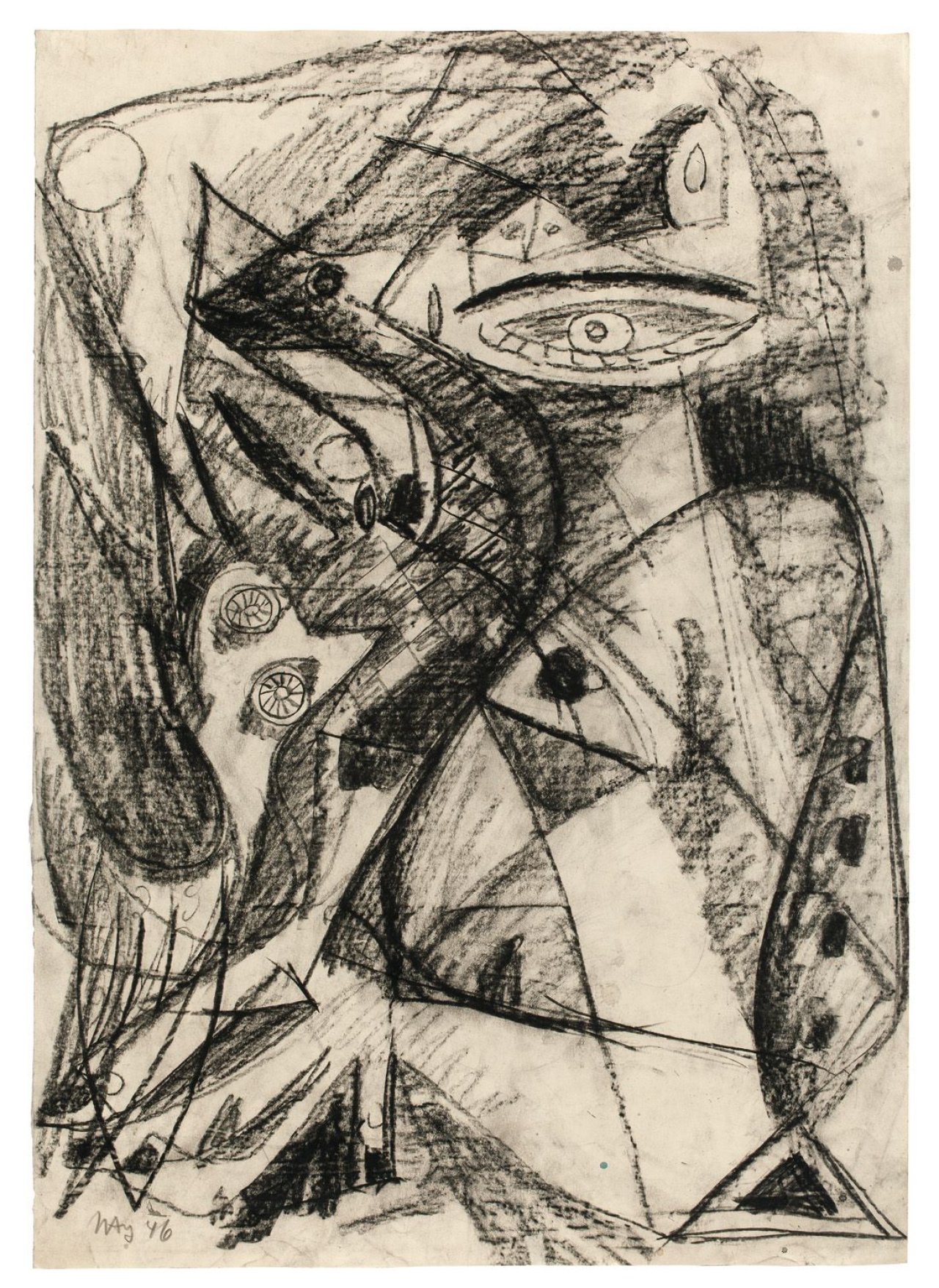 Auf diesem Bild ist das folgende Kunstwerk zu sehen: Ernst Wilhelm Nay. „Frau mit Vogel“. 1946.