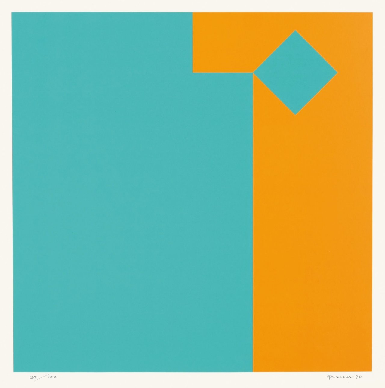 Auf diesem Bild ist das folgende Kunstwerk zu sehen: Camille Graeser. „Grün / Orange 2:1“. 1978.