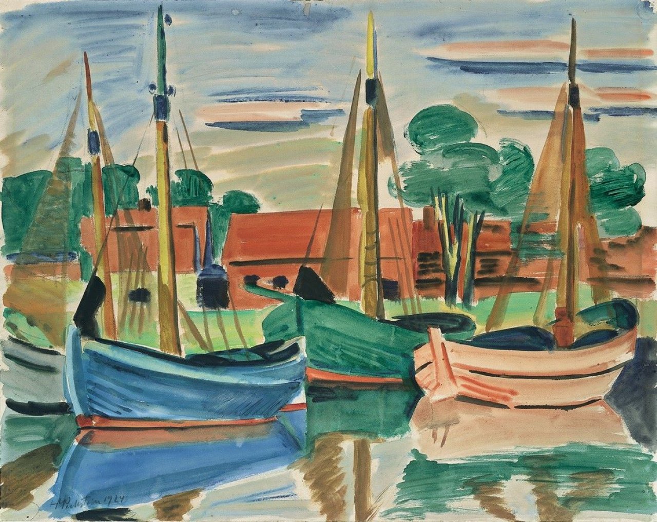 Auf diesem Bild ist das folgende Kunstwerk zu sehen: Max Pechstein. „Kutter in Leba“. 1924.