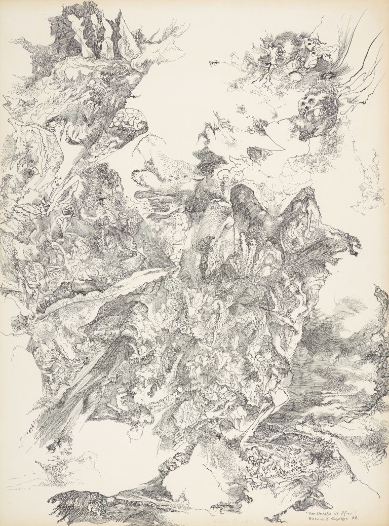 Auf diesem Bild ist das folgende Kunstwerk zu sehen: Bernard Schultze. „Der Drache als Pfau“. 1982.