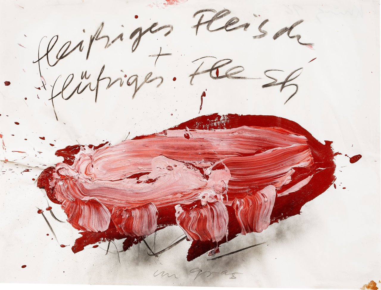 Auf diesem Bild ist das folgende Kunstwerk zu sehen: Dieter Krieg. Ohne Titel (fleißiges Fleisch + flüssiges Fleisch, im gras). 1996.