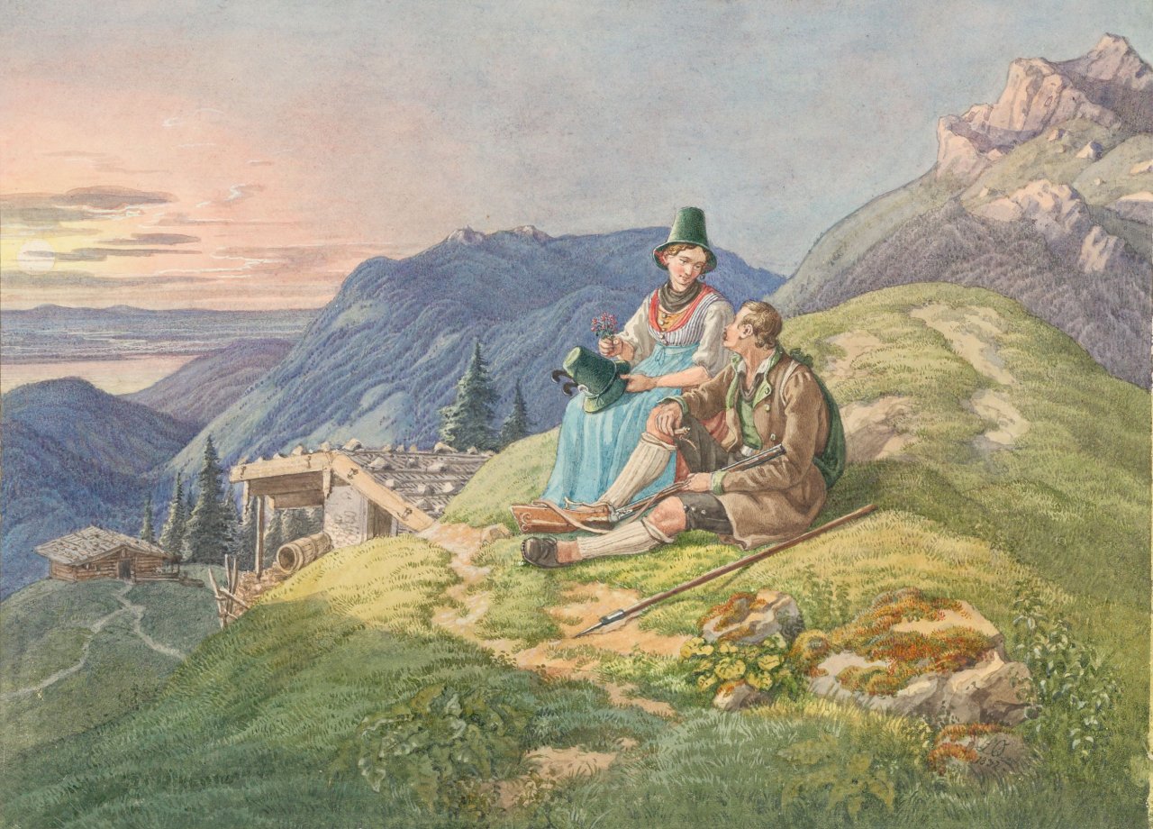 Catalog image of Sennerin und Jäger auf der Alm. 1832