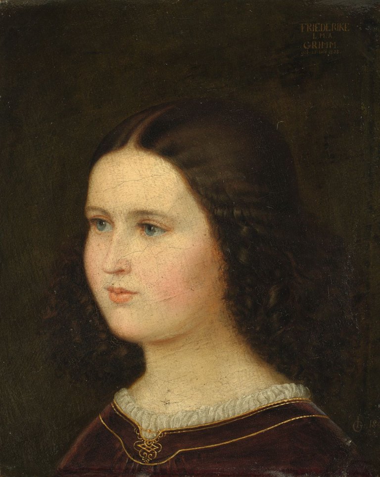 Auf diesem Bild ist das folgende Kunstwerk zu sehen: Ludwig Emil Grimm. „Friederike Grimm (1833-1914), genannt Ideke, die Tochter des Malers, knappes Brustbild im Halbprofil“. Um 1843/45.
