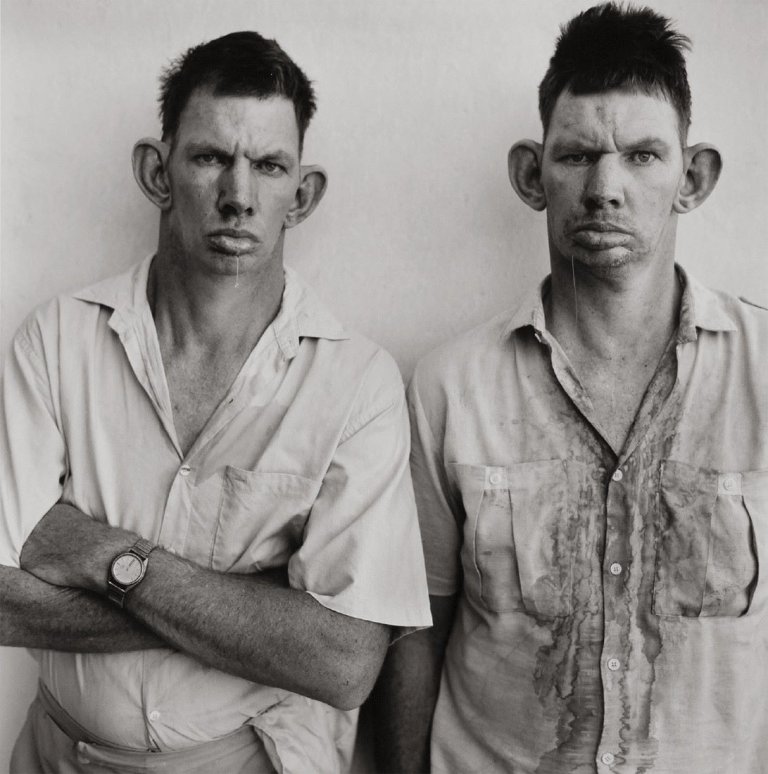 Auf diesem Bild ist das folgende Kunstwerk zu sehen: Roger Ballen. „Dresie and Casie, Twins, Western Transvaal“. 1993.