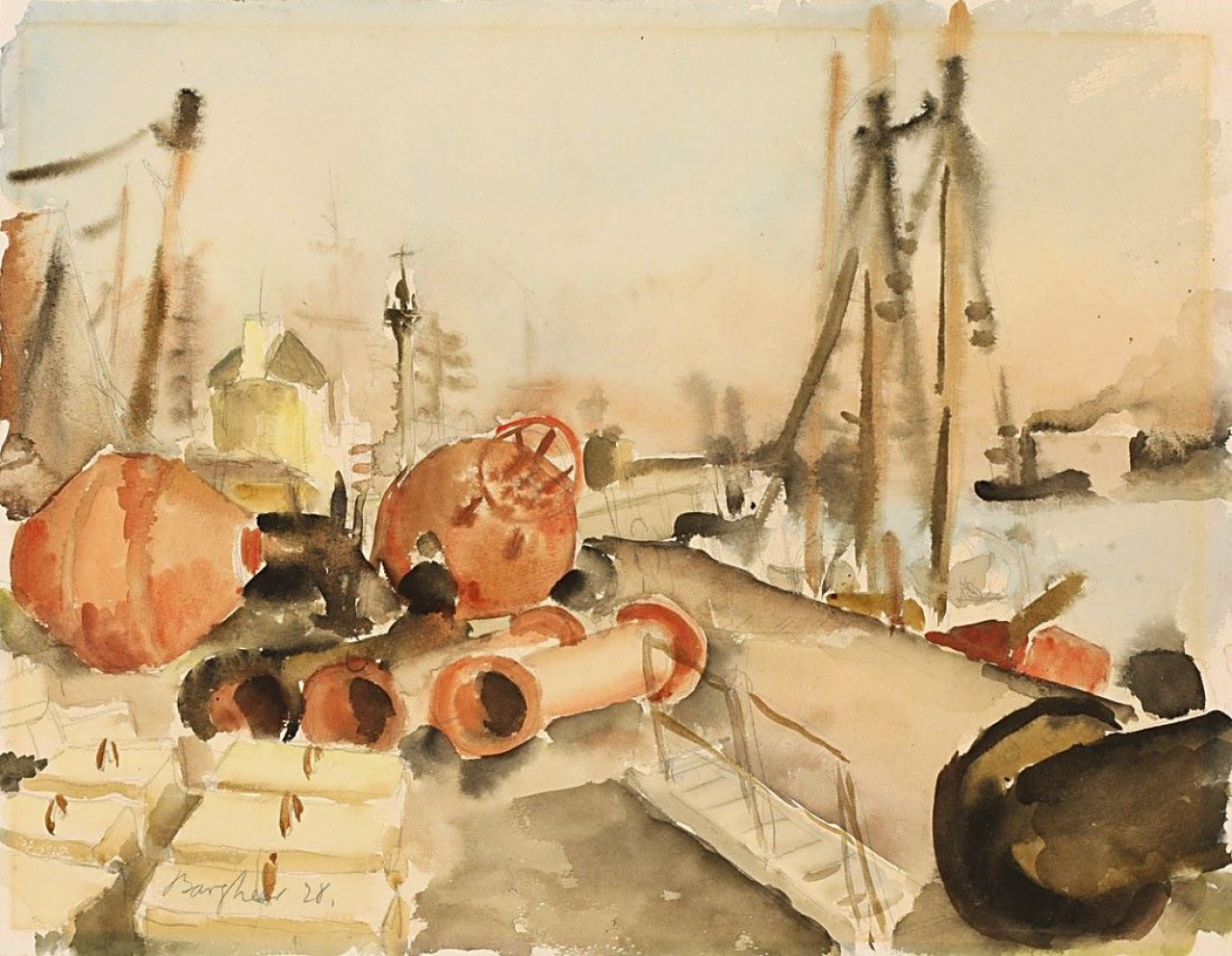 This picture shows the following artwork: Eduard Bargheer. Hafen. 1928.