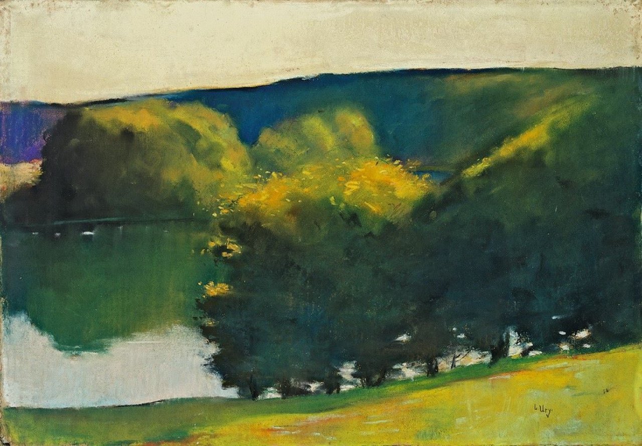Auf diesem Bild ist das folgende Kunstwerk zu sehen: Lesser Ury. „Märkischer See am Abend“. Um 1900.