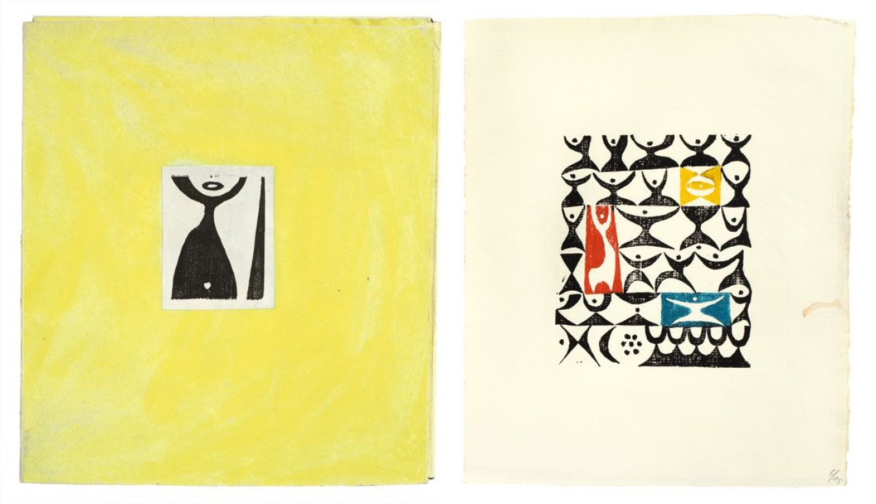 Auf diesem Bild ist das folgende Kunstwerk zu sehen: Karl Otto Götz. „14 Variationen über ein Thema (Fakturenbibel)“. 1948.