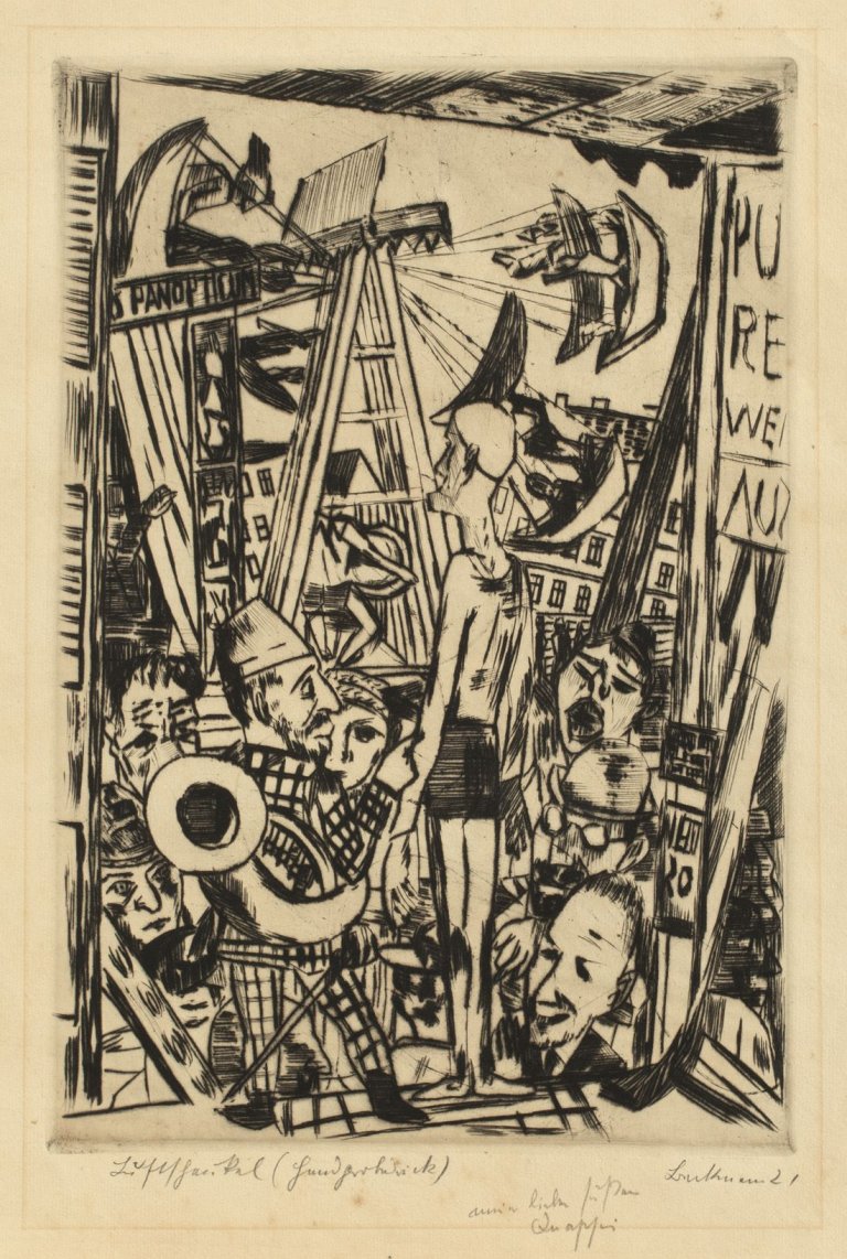 Auf diesem Bild ist das folgende Kunstwerk zu sehen: Max Beckmann. „Der große Mann“ („Luftschaukel“). 1921.