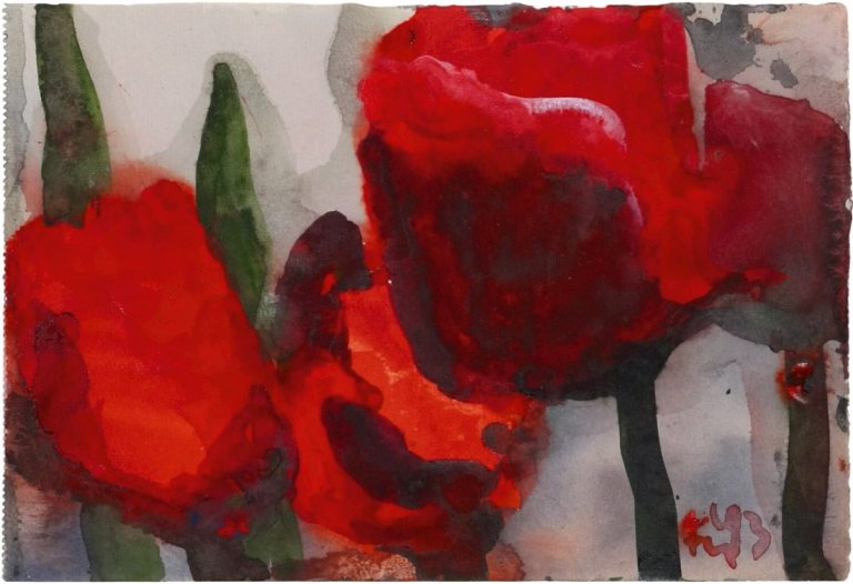 Auf diesem Bild ist das folgende Kunstwerk zu sehen: Klaus Fußmann. Rote Tulpen. 1993.