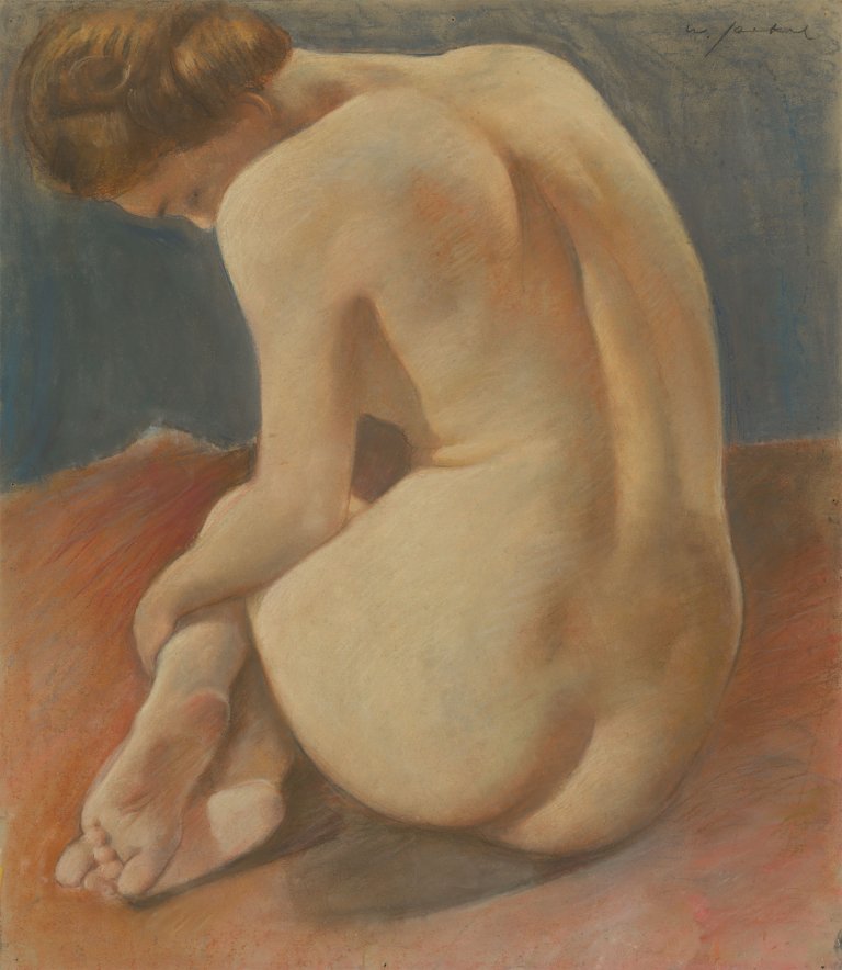Auf diesem Bild ist das folgende Kunstwerk zu sehen: Willy Jaeckel. „Sitzender Rückenakt“.