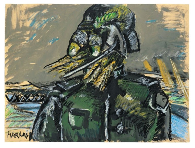 Auf diesem Bild ist das folgende Kunstwerk zu sehen: Markus Lüpertz. Ohne Titel (Deutsches Motiv). Um 1976.