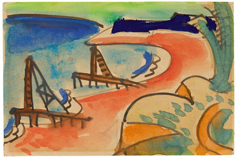 Auf diesem Bild ist das folgende Kunstwerk zu sehen: Karl Schmidt-Rottluff. „Buhnen am Jershöfter Strand“. 1921.