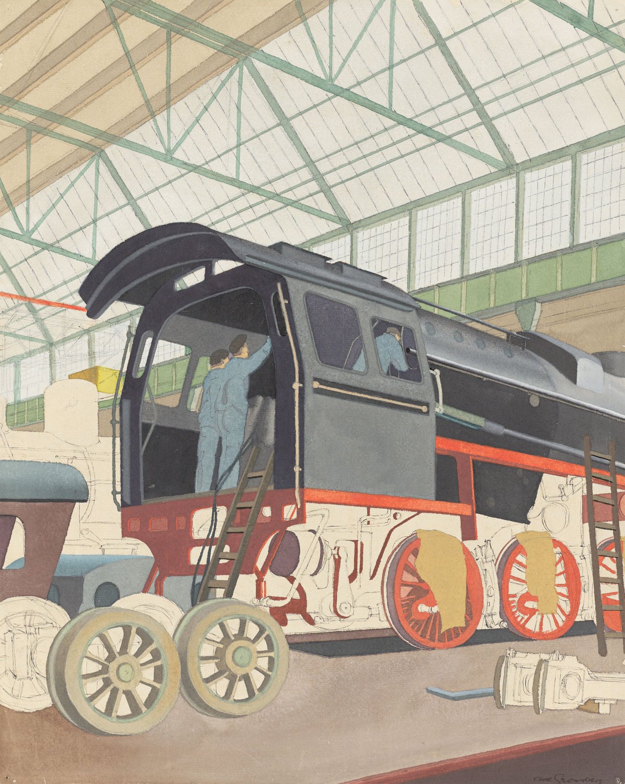 Auf diesem Bild ist das folgende Kunstwerk zu sehen: Carl Grossberg. Lokomotivbau (Henschel, Kassel). 1937/38.