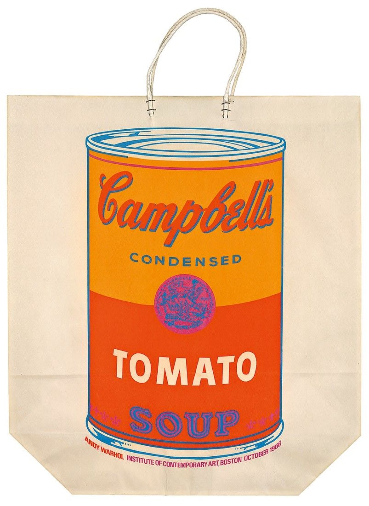 This picture shows the following artwork: Andy Warhol. „Campbell’s soup can on Shopping Bag“. 1966.