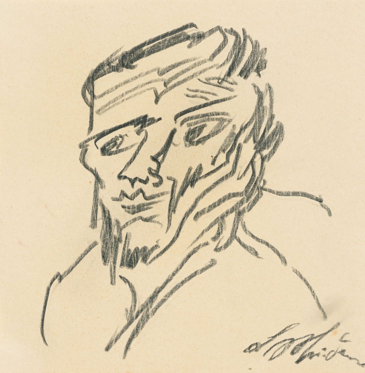 Auf diesem Bild ist das folgende Kunstwerk zu sehen: Ludwig Meidner. Männerkopf / Allegorie. Um 1915.