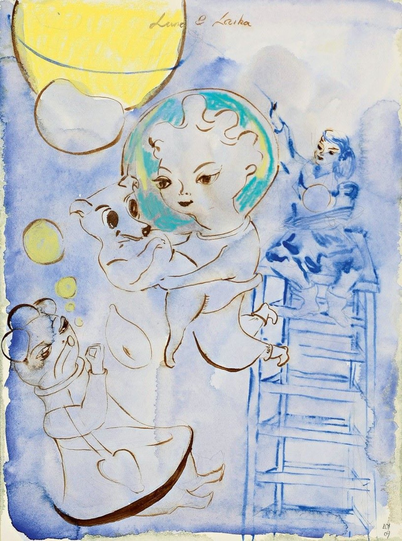 Auf diesem Bild ist das folgende Kunstwerk zu sehen: Rosa Loy. „Luna & Laika“. 2009.