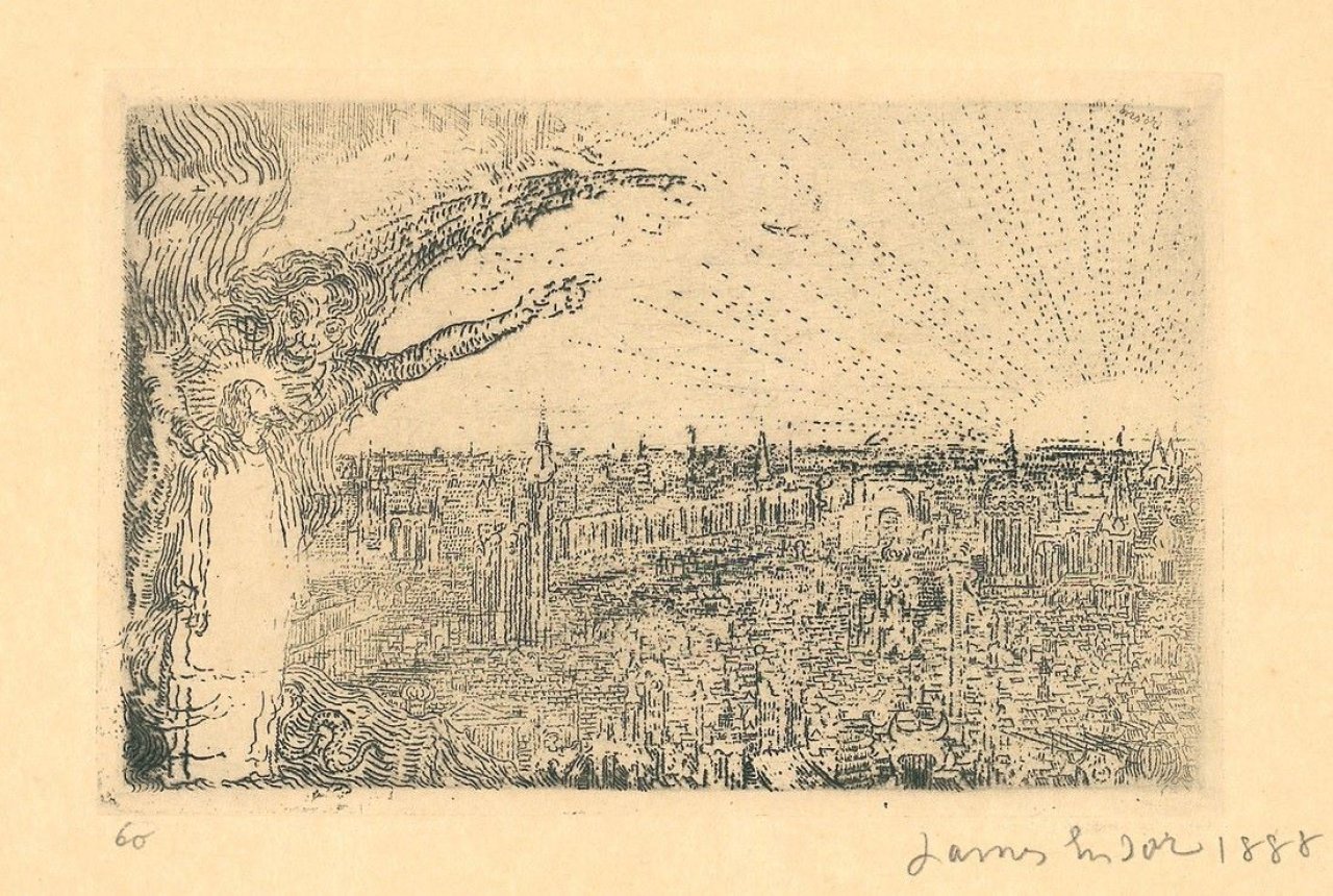 Auf diesem Bild ist das folgende Kunstwerk zu sehen: James Ensor. „Tentation du Christ“. 1888.