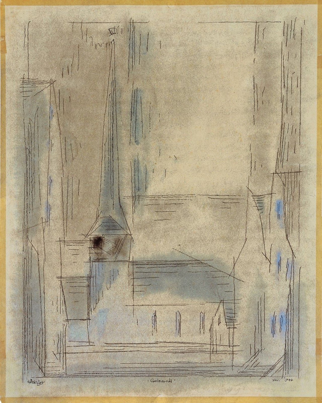 Auf diesem Bild ist das folgende Kunstwerk zu sehen: Lyonel Feininger. „Gelmeroda“. 1946.