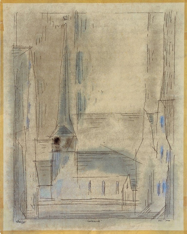 Auf diesem Bild ist das folgende Kunstwerk zu sehen: Lyonel Feininger. „Gelmeroda“. 1946.