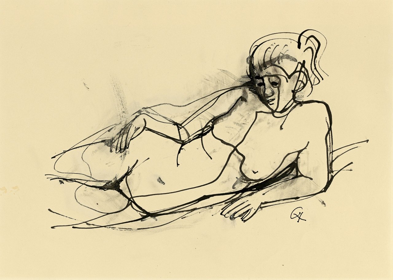 Auf diesem Bild ist das folgende Kunstwerk zu sehen: Karl Hofer. Liegende. Um 1950.