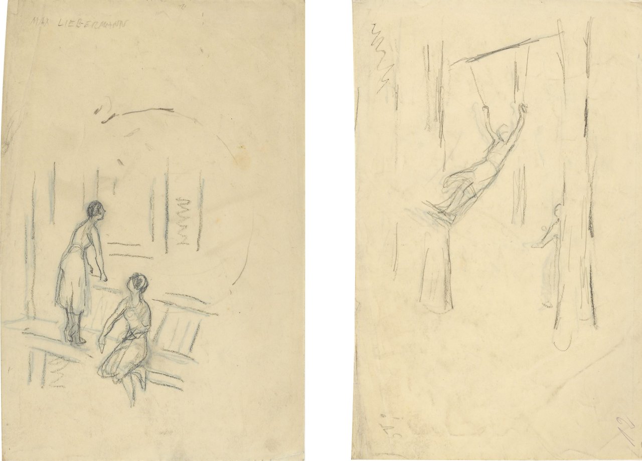 This picture shows the following artwork: Max Liebermann. Effi on the swing / The twins call their friend. Mid-1920s-Jahre.