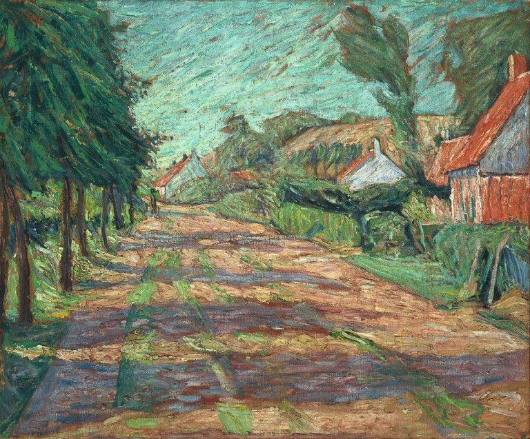 Auf diesem Bild ist das folgende Kunstwerk zu sehen: Theo von Brockhusen. Dorfstraße (Langen). Um 1905/06.