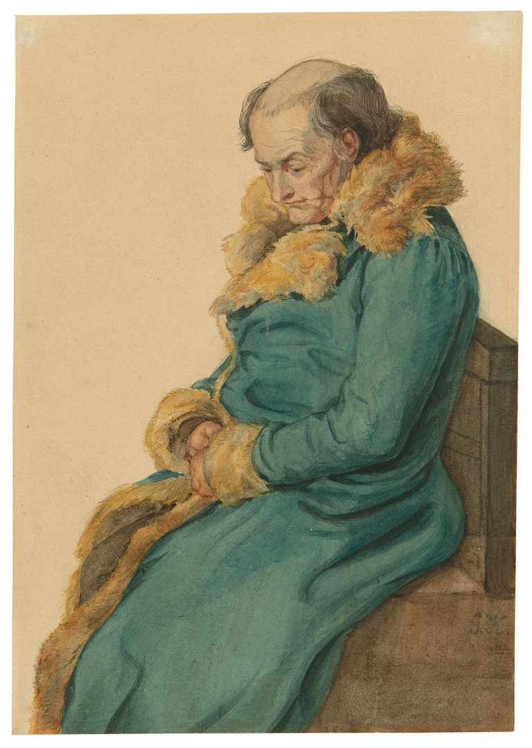 This picture shows the following artwork: Georg Friedrich Kersting. “Älterer Mann im Pelzmantel (Bildnis Carl August Böttiger, 1760–1835)“. Circa 1829.