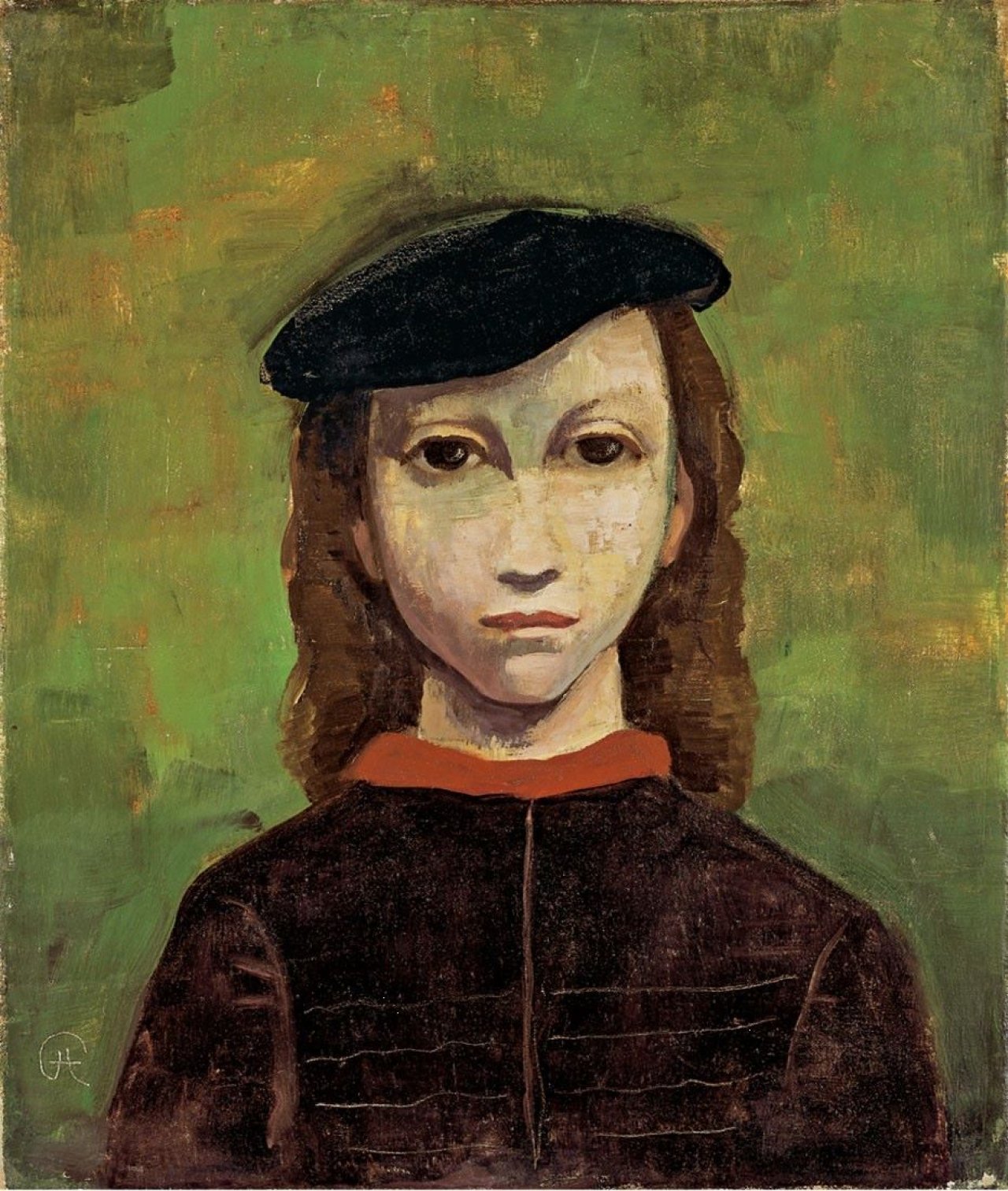 Auf diesem Bild ist das folgende Kunstwerk zu sehen: Karl Hofer. „Kinderbildnis mit Mütze“. Um 1939.