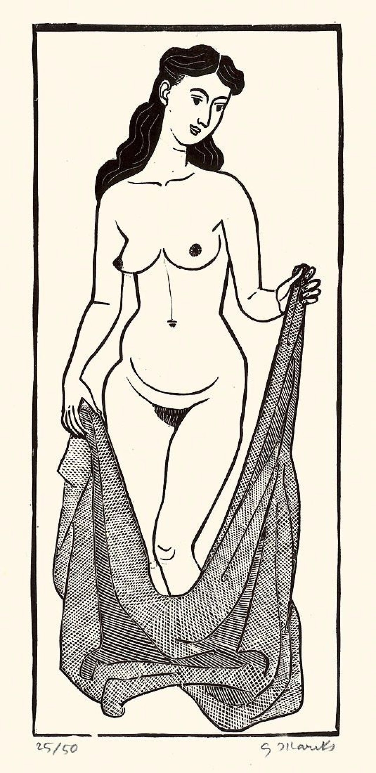Auf diesem Bild ist das folgende Kunstwerk zu sehen: Gerhard Marcks. „Weiblicher Akt mit Tuch“ / „Doppelportrait Gerhard und Maria Marcks“. 1969.