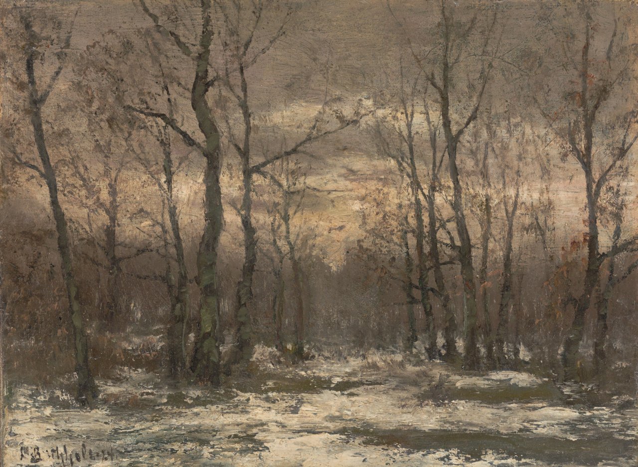 Auf diesem Bild ist das folgende Kunstwerk zu sehen: Karl Buchholz. Winternachmittag im Webicht bei Weimar. 1884.