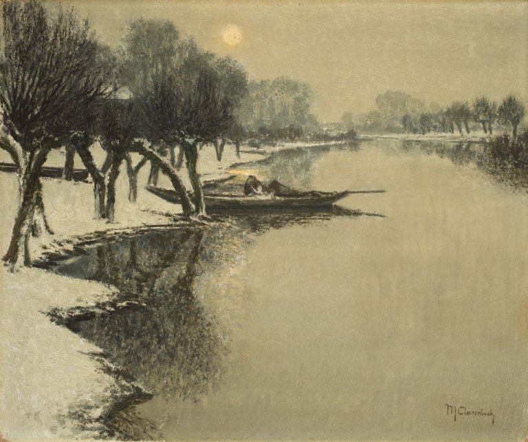Auf diesem Bild ist das folgende Kunstwerk zu sehen: Max Clarenbach. Wintersonne bei Wittlaer.