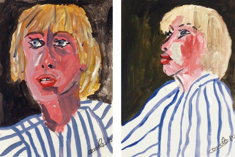 Auf diesem Bild ist das folgende Kunstwerk zu sehen: Robert Combas. „Ketty s'est levée du pied gauche“ / „Ketty médite et fait la geule“. 1980.