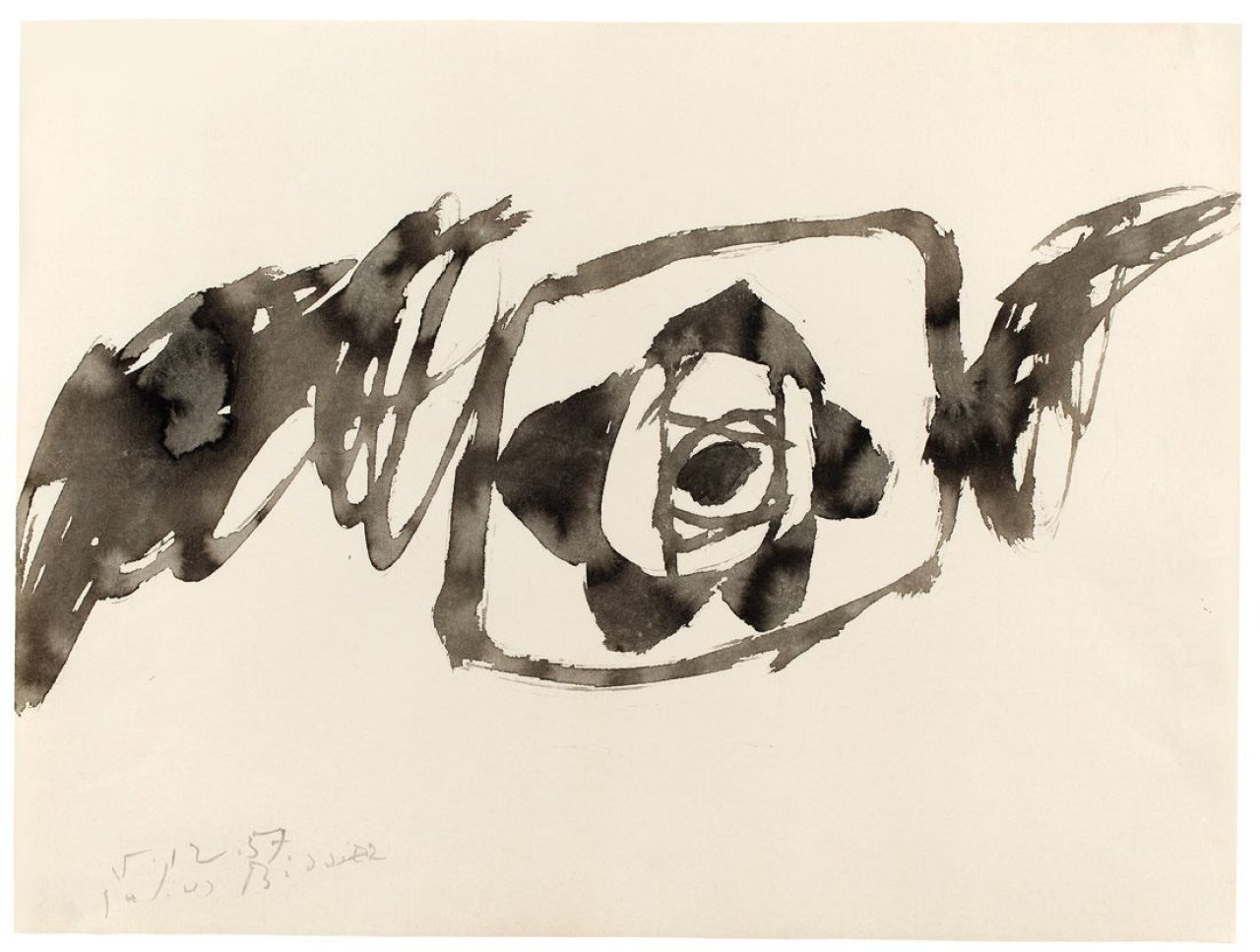 Auf diesem Bild ist das folgende Kunstwerk zu sehen: Julius Bissier. „5.12.57“. 1957.
