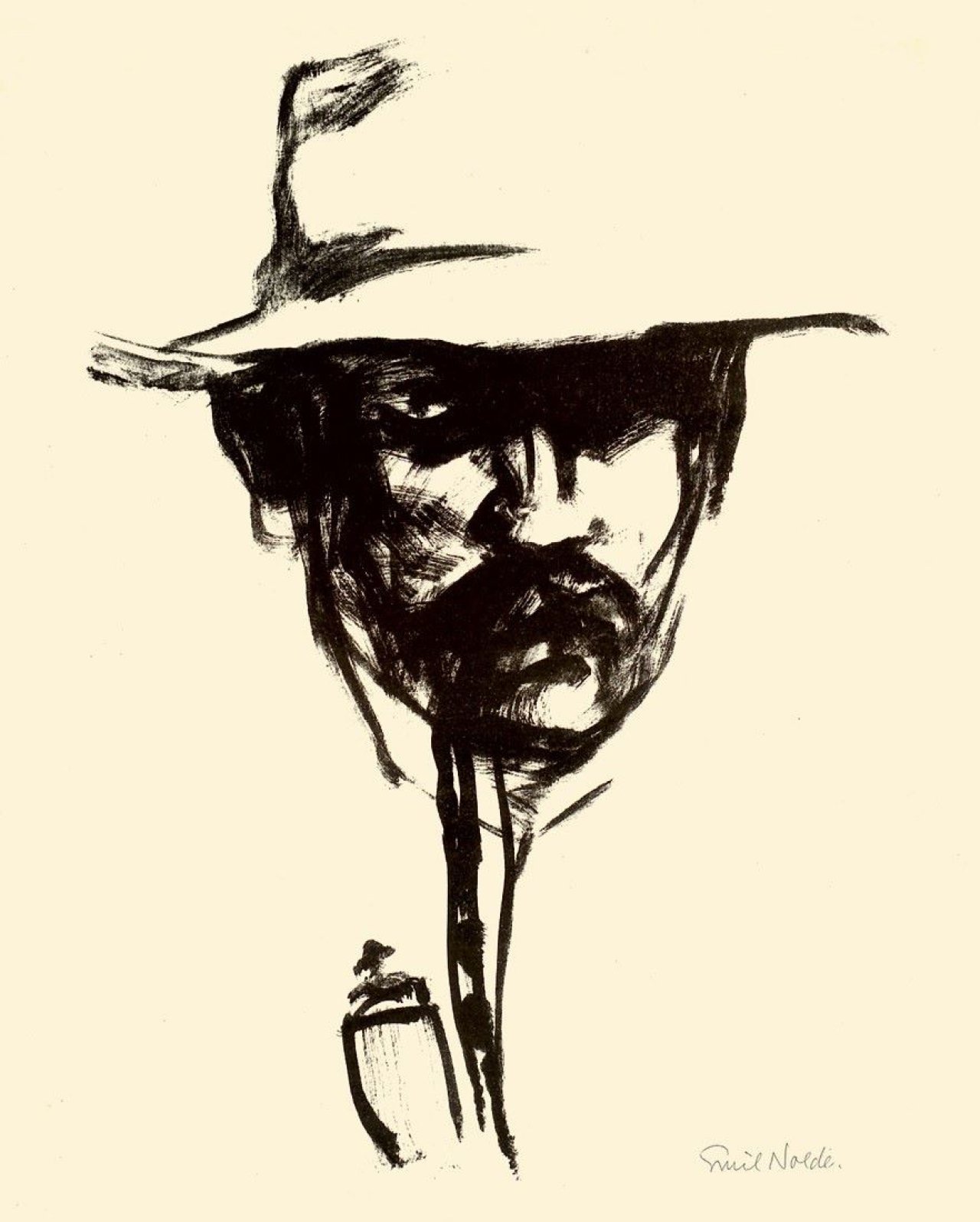 This picture shows the following artwork: Emil Nolde. „Kopf mit Pfeife, E.N. (Selbstbildnis)“. 1907.