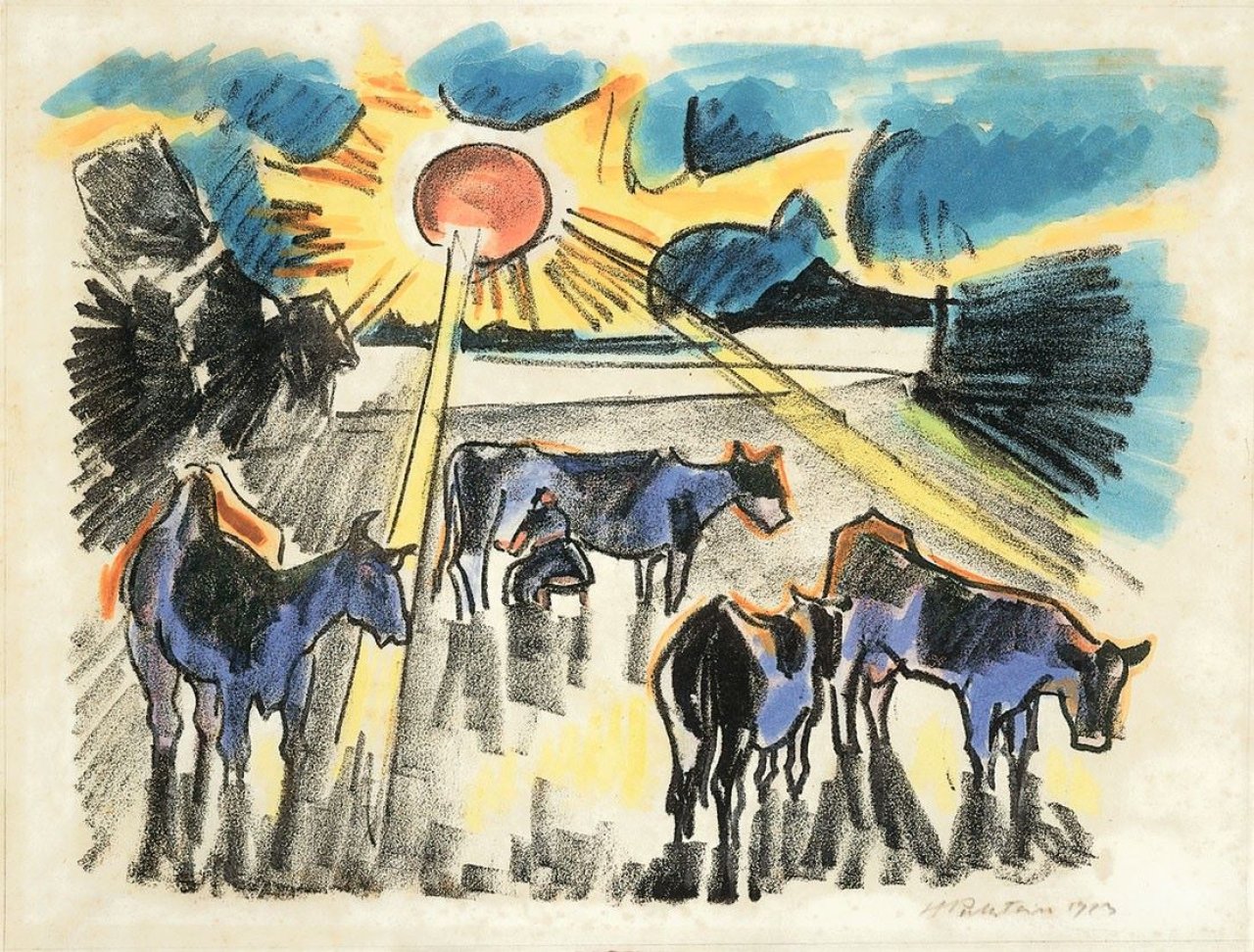 Auf diesem Bild ist das folgende Kunstwerk zu sehen: Max Pechstein. „Kühe auf der Weide“. 1923.