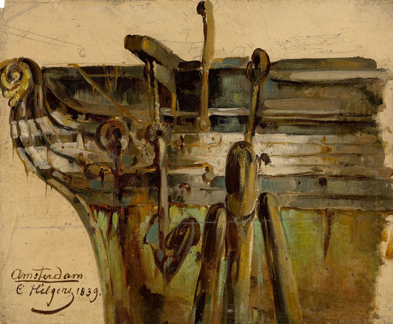 Auf diesem Bild ist das folgende Kunstwerk zu sehen: Carl Hilgers. Ankerstudie („Amsterdam“). 1839.