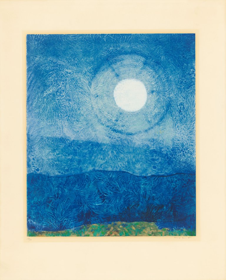 Auf diesem Bild ist das folgende Kunstwerk zu sehen: Max Ernst. "Ein Mond ist guter Dinge". 1970.