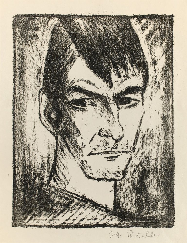 Auf diesem Bild ist das folgende Kunstwerk zu sehen: Otto Mueller. „Selbstbildnis nach rechts (2)“. 1921/22.