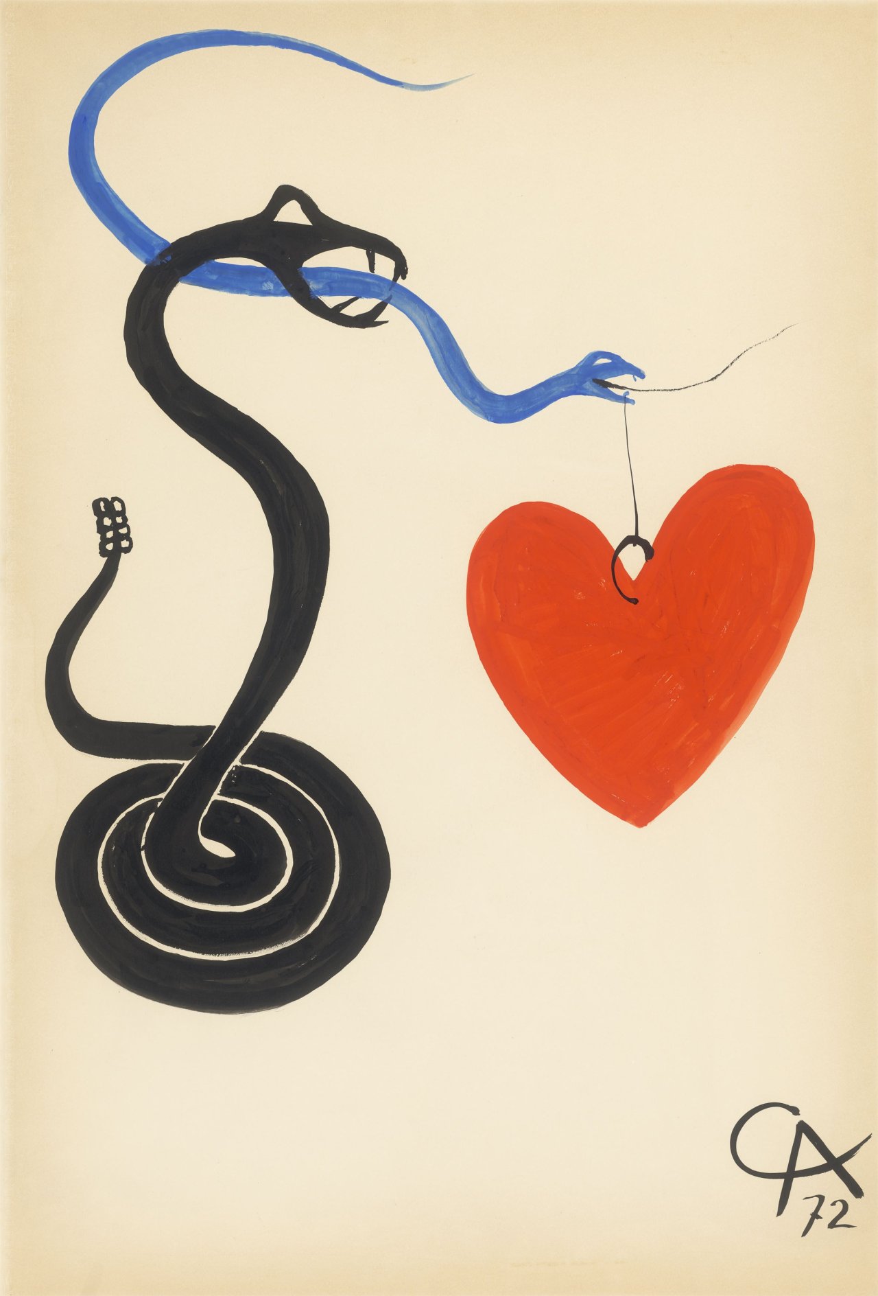 Auf diesem Bild ist das folgende Kunstwerk zu sehen: Alexander Calder. „Red heart with black and blue snakes“. 1972.