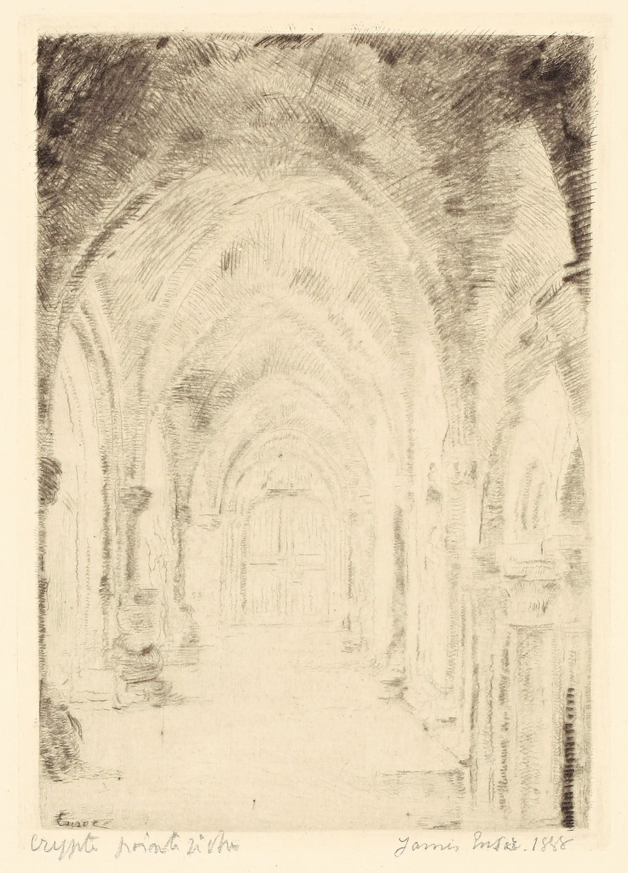 Auf diesem Bild ist das folgende Kunstwerk zu sehen: James Ensor. „The Crypt“. 1888.