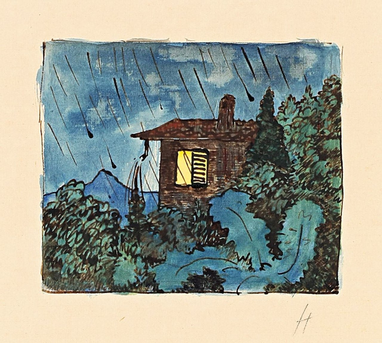 Auf diesem Bild ist das folgende Kunstwerk zu sehen: Hermann Hesse. Nächtlicher Regen. 1933.