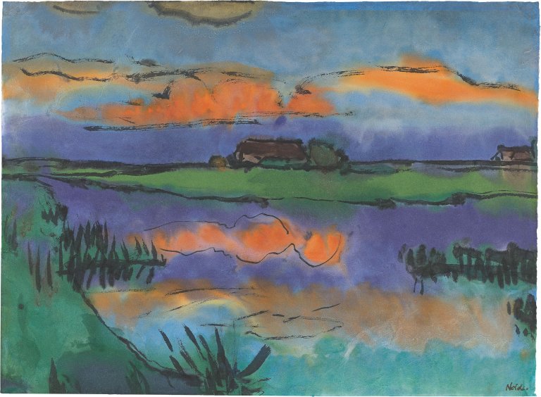 This picture shows the following artwork: Emil Nolde. ”Marschlandschaft um Seebüll”. Circa 1935/40.