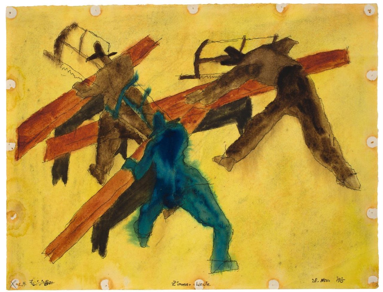 Auf diesem Bild ist das folgende Kunstwerk zu sehen: Lyonel Feininger. „Zimmer = Leute“. 1915.